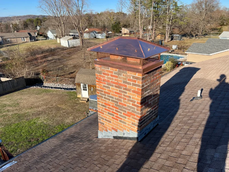 Copper chimney cap with patina Knoxville Tennessee